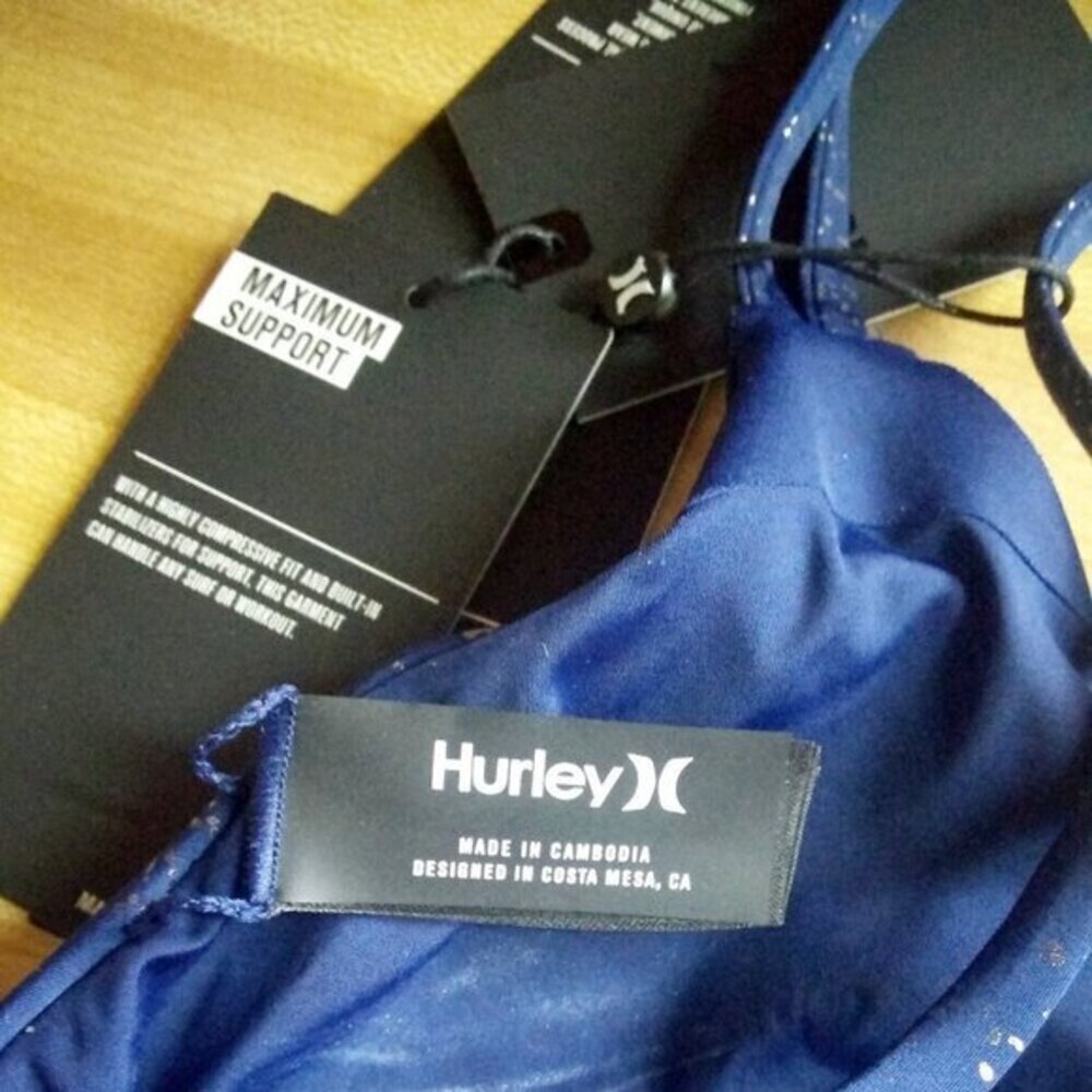 NEW!!! Hurley Woman's Max Luster Surf Bikini Top XS ~ Dark Blue w. Silver ~ $65 - Picture 13 of 15